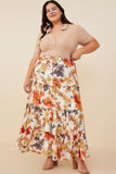 HY9115W Rust Plus Textured Floral Contrast Merrowed Tiered Skirt Side