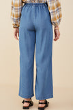 HY9146 Mid Denim Womens Pleated Detail Wide Leg Tencel Pants Side