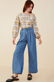 HY9146 Mid Denim Womens Pleated Detail Wide Leg Tencel Pants Back