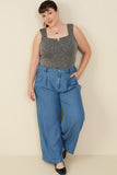 HY9146W Mid Denim Plus Pleated Detail Wide Leg Tencel Pants Side