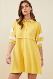 HY9233W Yellow Plus Colorblock Sleeve Collared French Terry Dress Front