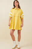 HY9233 Yellow Womens Colorblock Sleeve Collared French Terry Dress Gif