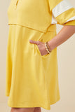 HY9233 Yellow Womens Colorblock Sleeve Collared French Terry Dress Full Body