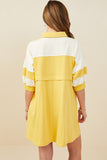 HY9233 Yellow Womens Colorblock Sleeve Collared French Terry Dress Detail