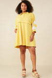 HY9233W Yellow Plus Colorblock Sleeve Collared French Terry Dress Gif