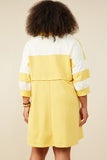 HY9233W Yellow Plus Colorblock Sleeve Collared French Terry Dress Side