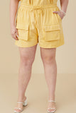 HY9254W Blue Plus Garment Washed Cargo Patch Pocket Knit Shorts Front