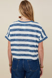 HY9328 Denim Womens Heathered Stripe V Neck Knit Top Side