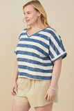 HY9328W Charcoal Plus Heathered Stripe V Neck Knit Top Full Body