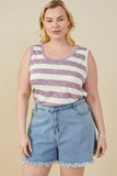 HY9333W Light Blue Plus Heathered Stripe Knit Tank Front