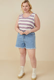 HY9333W Light Blue Plus Heathered Stripe Knit Tank Gif