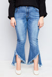 N2100 LIGHT DENIM Womens Frayed Distressed Denim Flare Jeans Front